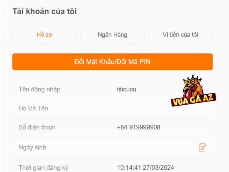 Vua Gà AZ miễn trách nhiệm khi người chơi cập nhật sai thông tin